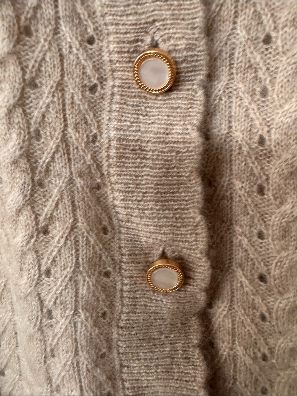 Joie 100% Cashmere Pointelle Cable Knit Cardigan Pearl Buttons S NWT - Picture 3 of 8